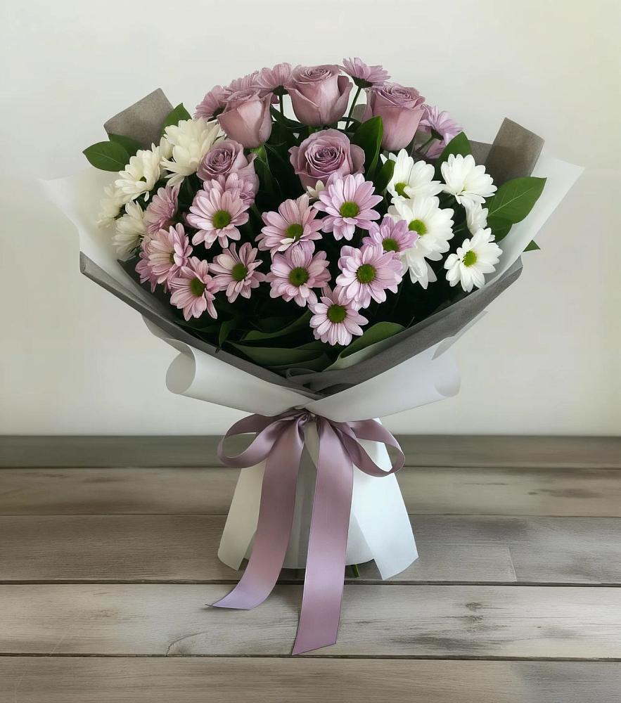 Букет цветов из: Хризантемы и Розы в Завьялово Алтайского края