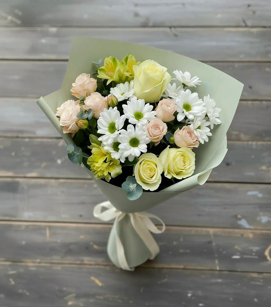 Букет цветов из: Альстромерии, Розы и Хризантемы в Завьялово Алтайского края