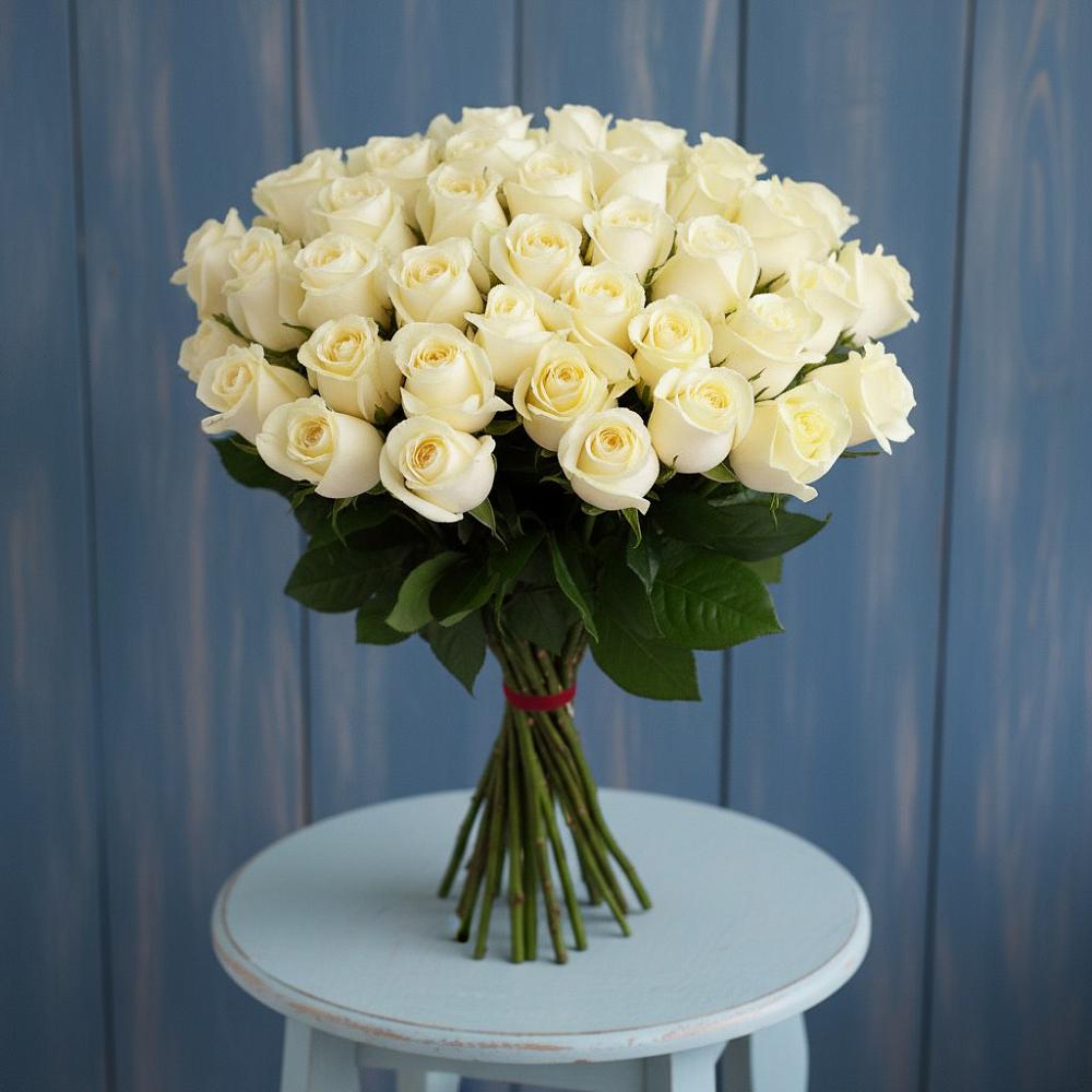 Букет 51 Белая роза Эдлесс Лав в Завьялово Алтайского края