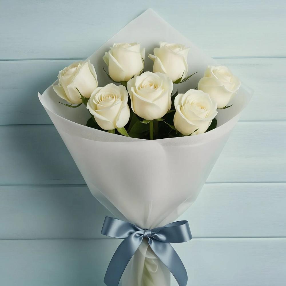 Букет 7 Белых роз Эдлесс Лав в Завьялово Алтайского края